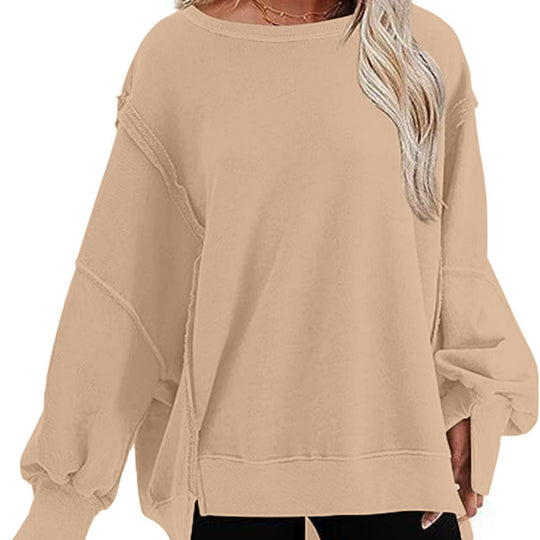 Damen Oversize Sweatshirt mit Ballonärmeln und seitlichen Schlitzen Heidi-Mode