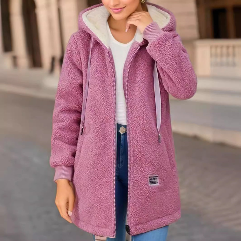 Damen Lässige Teddyjacke mit Kapuze und praktischen Taschen Heidi-Mode