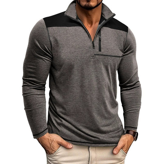 Herren Langarm-Polohemd mit hohem Kragen und Reißverschluss Heidi-Mode