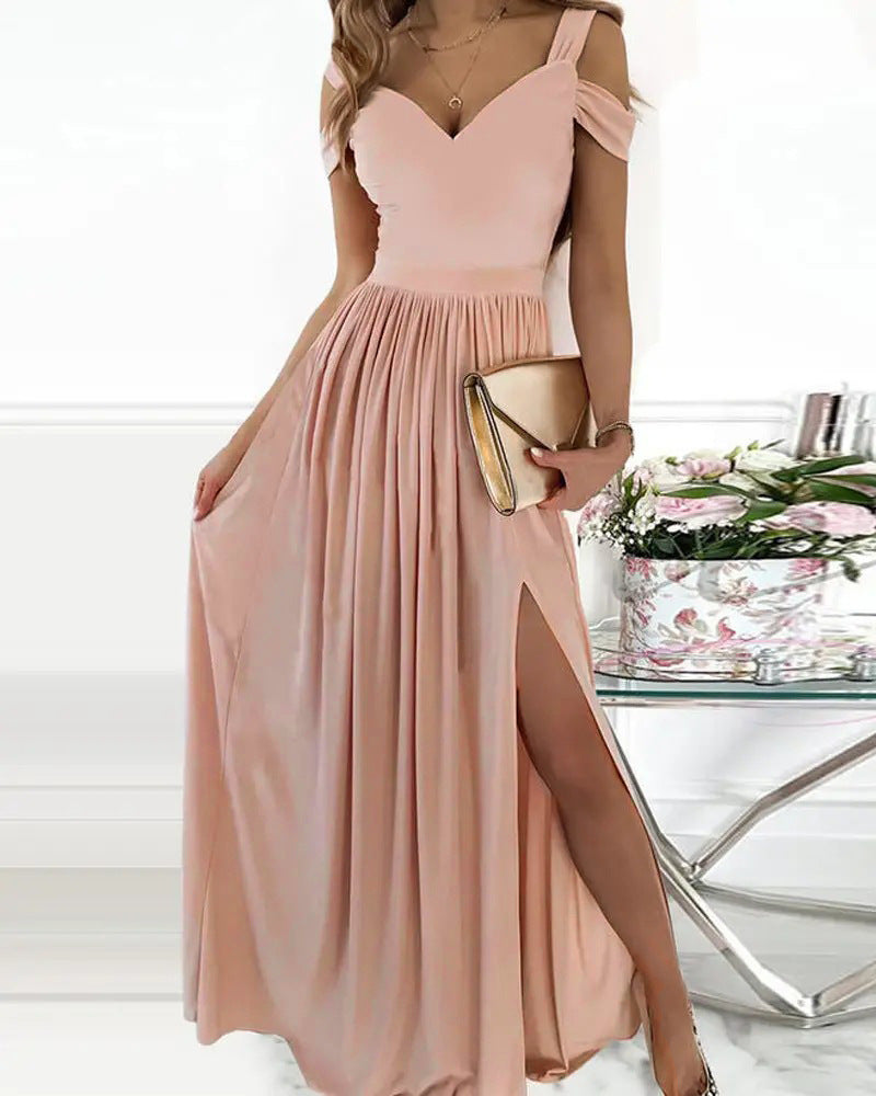 Damen Maxikleid mit charmantem Ausschnitt und asymmetrischem Schlitz Heidi-Mode