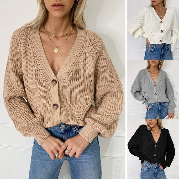 Damen Grobstrickjacke mit eleganten Knopfdetails und überschnittenen Schultern Heidi-Mode