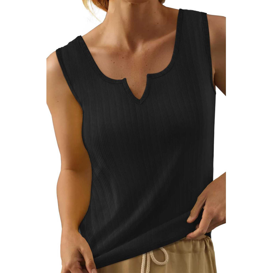 Damen Ärmelloses Oberteil mit dekorativem V-Ausschnitt und feiner Rippenstruktur Heidi-Mode