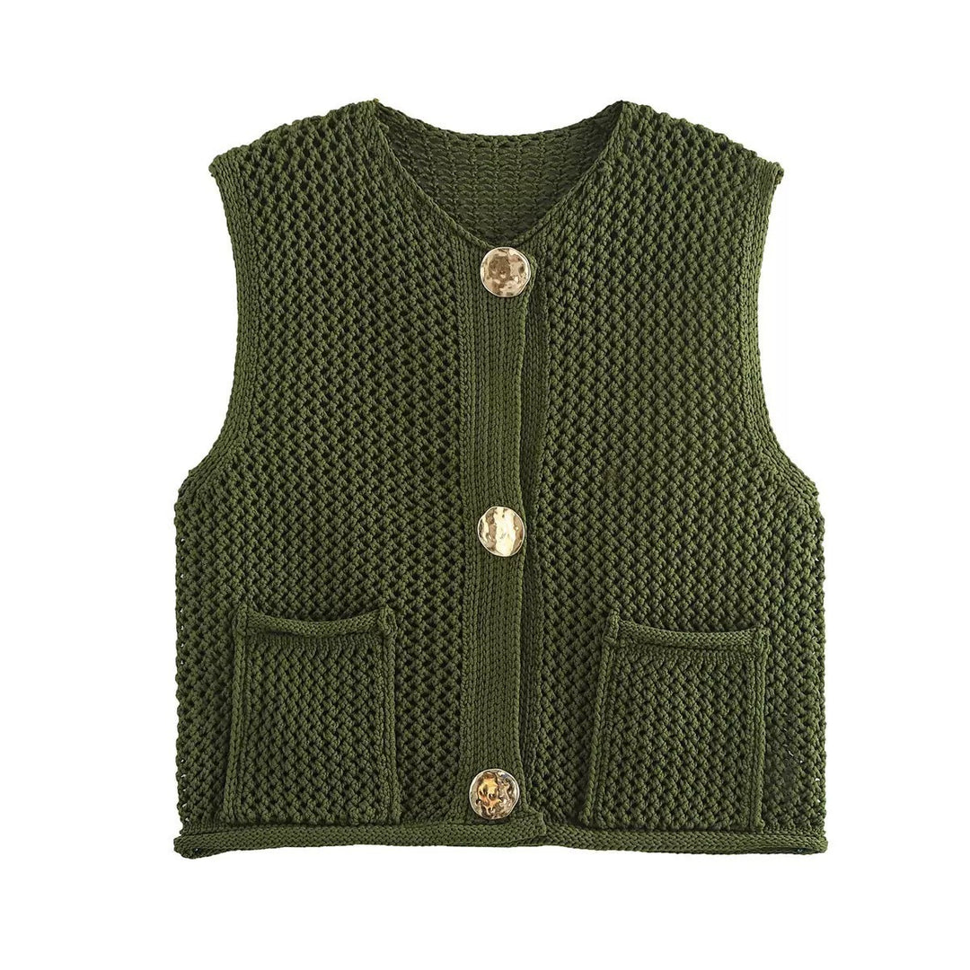 Damen Strickweste mit Knopfdetails und praktischen Taschen Heidi-Mode