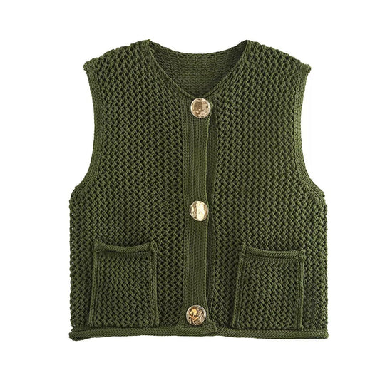 Damen Strickweste mit Knopfdetails und praktischen Taschen Heidi-Mode