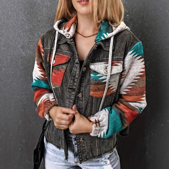 Damen Denimjacke im lässigen Boho-Stil mit Kapuze Heidi-Mode