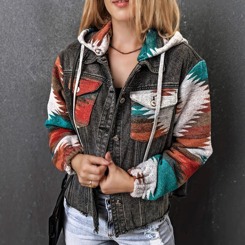 Damen Denimjacke im lässigen Boho-Stil mit Kapuze Heidi-Mode