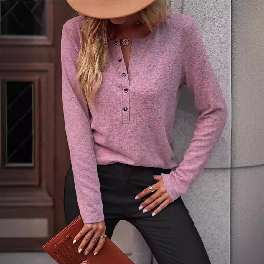 Damen Bequemes Langarmshirt mit Knopfdetail Heidi-Mode