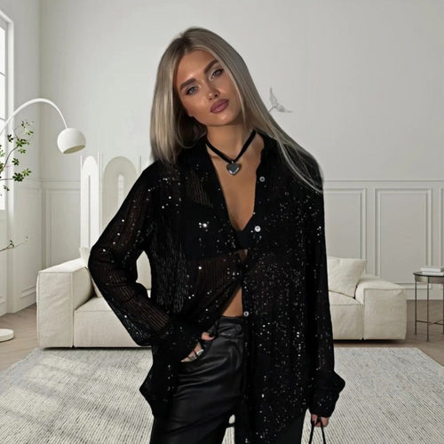 Damen Glitzerndes Oversized-Hemd mit Pailletten Heidi-Mode