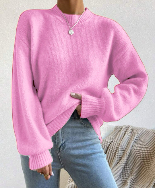 Damen Modischer Pullover mit hochgeschlossenem Ausschnitt und strukturiertem Strick Heidi-Mode