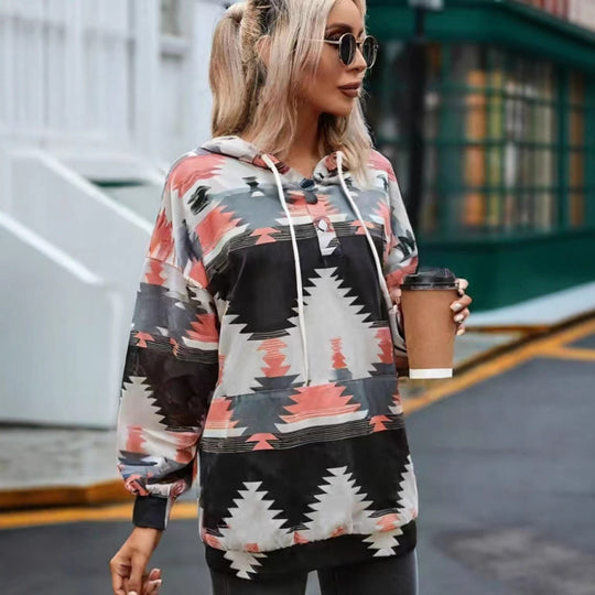 Damen Relaxed Fit Bohemian Grafik Hoodie Heidi-Mode