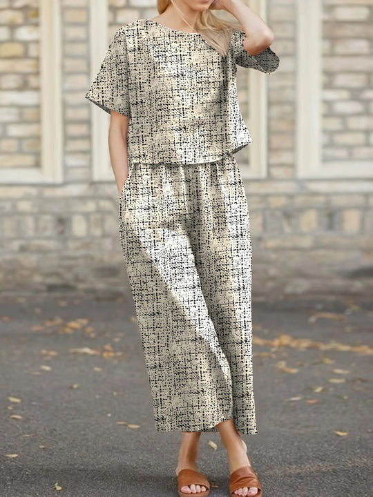 Damen entspannter Zweiteiler mit weitem Schnitt und modischem Grafikdesign Heidi-Mode