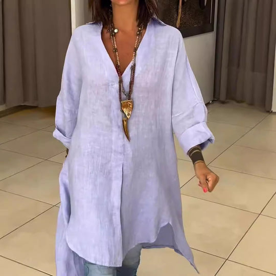 Damen Leinen Tunika mit asymmetrischem Schnitt und eleganten Details Heidi-Mode