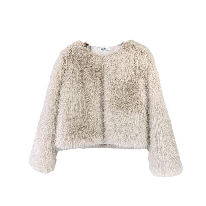 Damen Flauschige Kurzjacke aus hochwertigem Kunstfell mit eleganten Ärmeln Heidi-Mode