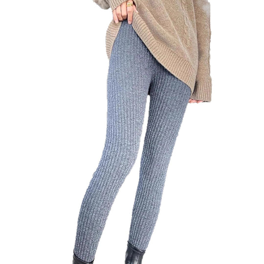 Damen Rippstrick-Leggings mit hohem Bund und feiner Struktur Heidi-Mode