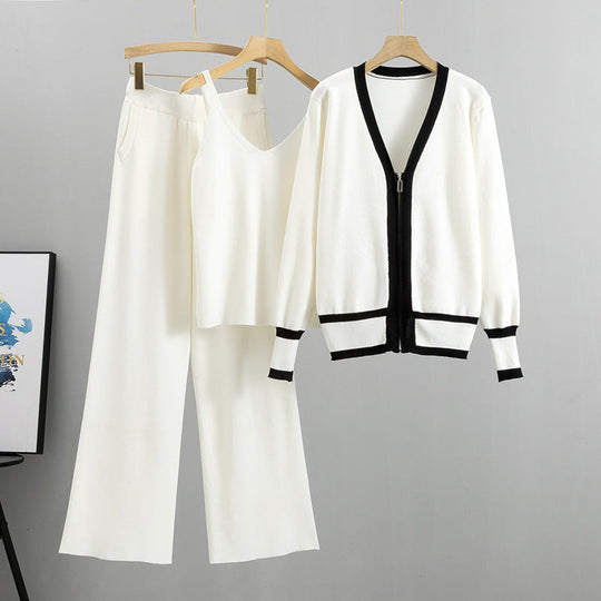 Heidi-Mode | Effortless Elegant Knit Satz Dreiteiliges Outfit für Frauen