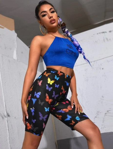 Damen Radhosen mit buntem Schmetterlingsdruck Heidi-Mode