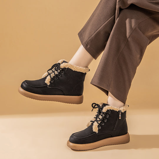 Femme Bequeme Kunstpelzgefütterte Schnür-Ankle Boots Heidi-Mode