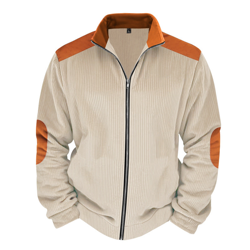 Herren Sportliche Zip-Jacke mit Rippenstruktur und Kontrastärmel Heidi-Mode