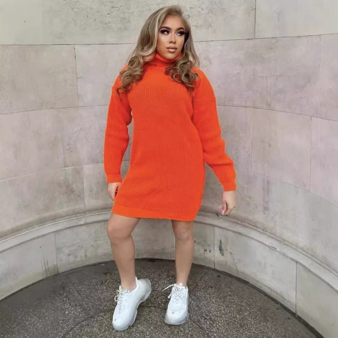 Damen Oversized-Strickpullover mit hohem Kragen und lässigem Schnitt Heidi-Mode