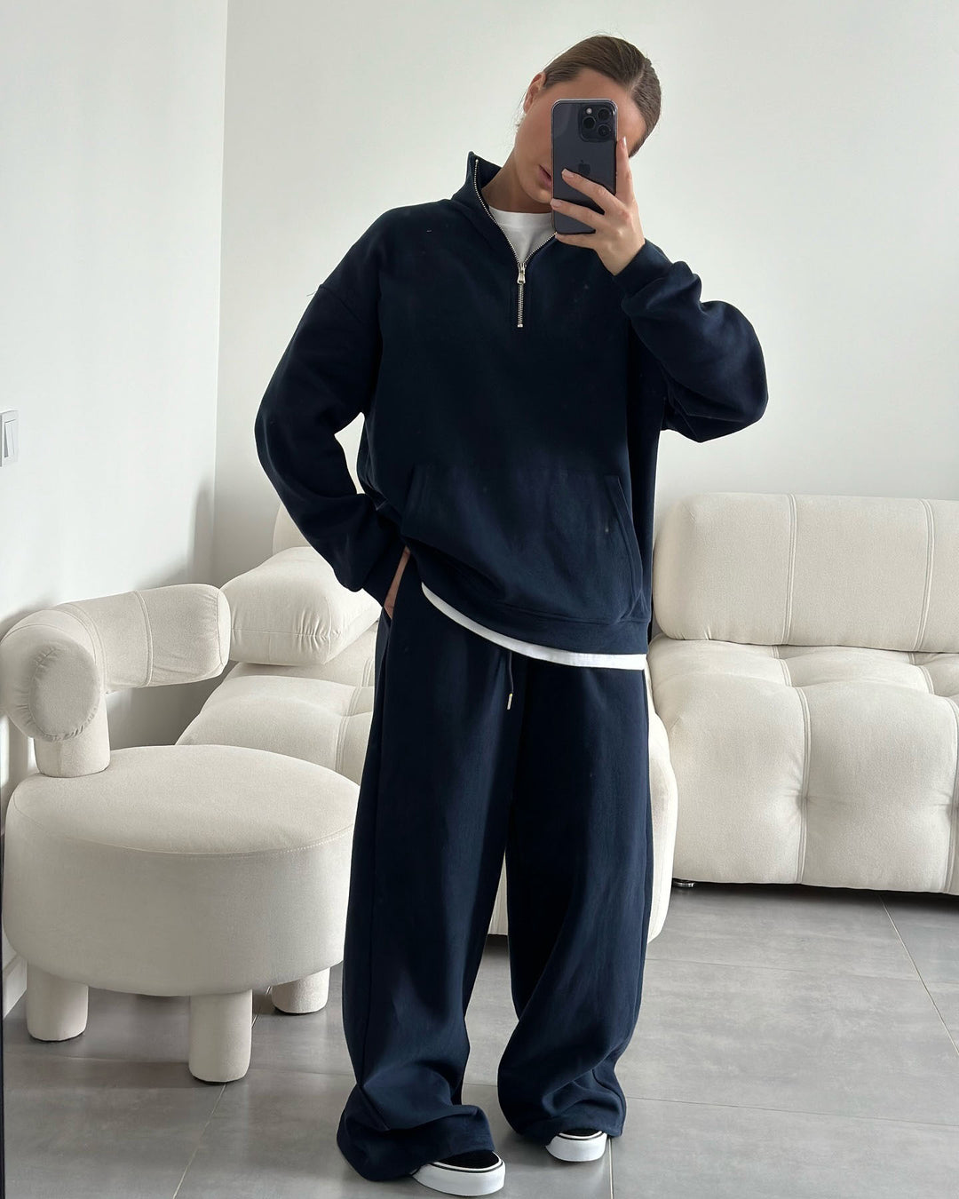 Damen gemütliches Fleece-Loungewear-Set mit hochgezogenem Kragen und lockerer Passform Heidi-Mode