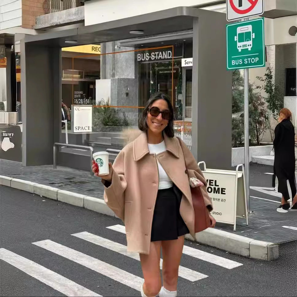 Damen Oversized Wollmantel mit modernem Schnitt und praktischen Taschen Heidi-Mode