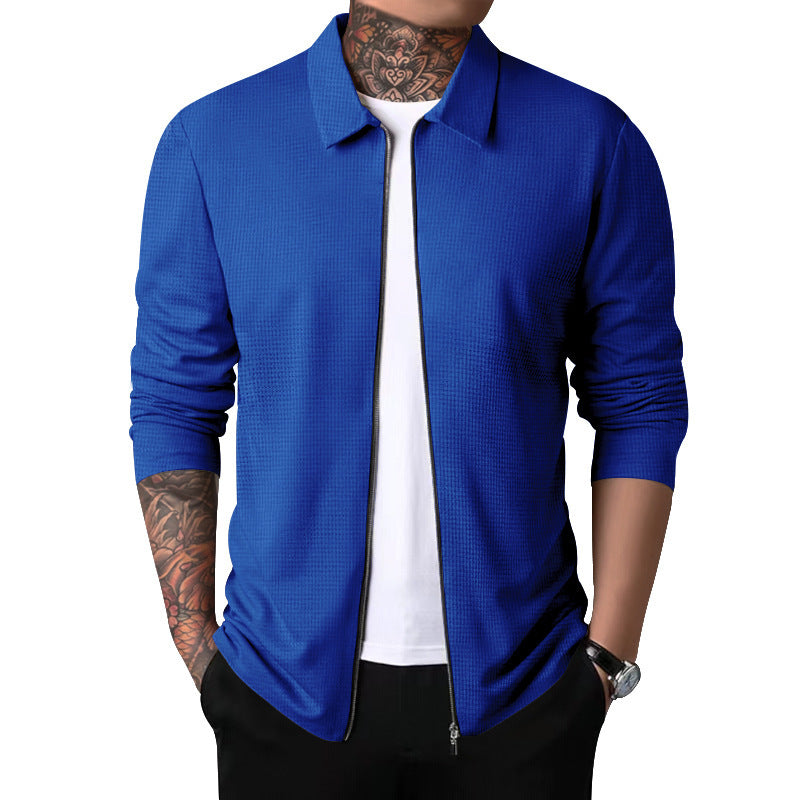 Herren Freizeitjacke mit durchgehendem Reißverschluss und strukturiertem Gewebe Heidi-Mode