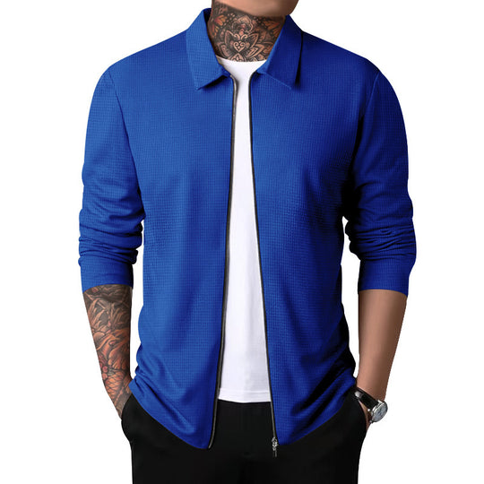 Herren Freizeitjacke mit durchgehendem Reißverschluss und strukturiertem Gewebe Heidi-Mode