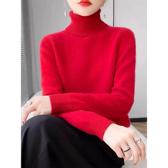Damen eleganter Strickpullover mit Stehkragen und feiner Rippstruktur Heidi-Mode