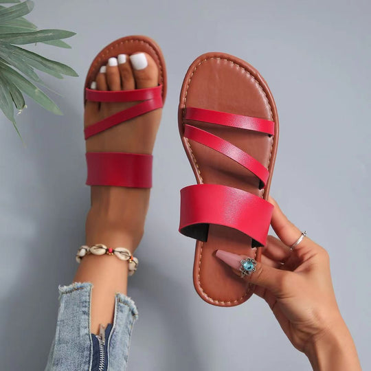 Damen offene Sandalen mit breiten Riemen und rutschfester Sohle Heidi-Mode