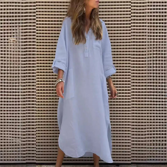 Damen Hemdkleid mit praktischen Taschen und langem Arm Heidi-Mode