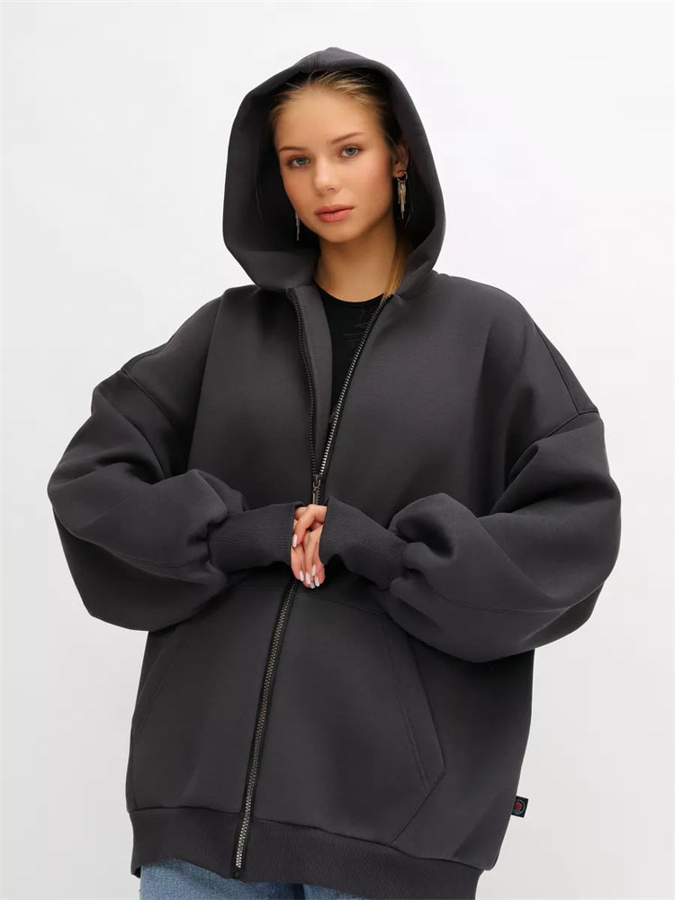 Damen lässiger Oversized Zip-Hoodie mit tiefen Taschen Heidi-Mode