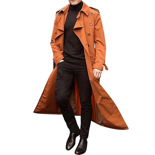 Herren eleganter Trenchcoat mit tiefem Revers und verdeckten Knöpfen Heidi-Mode