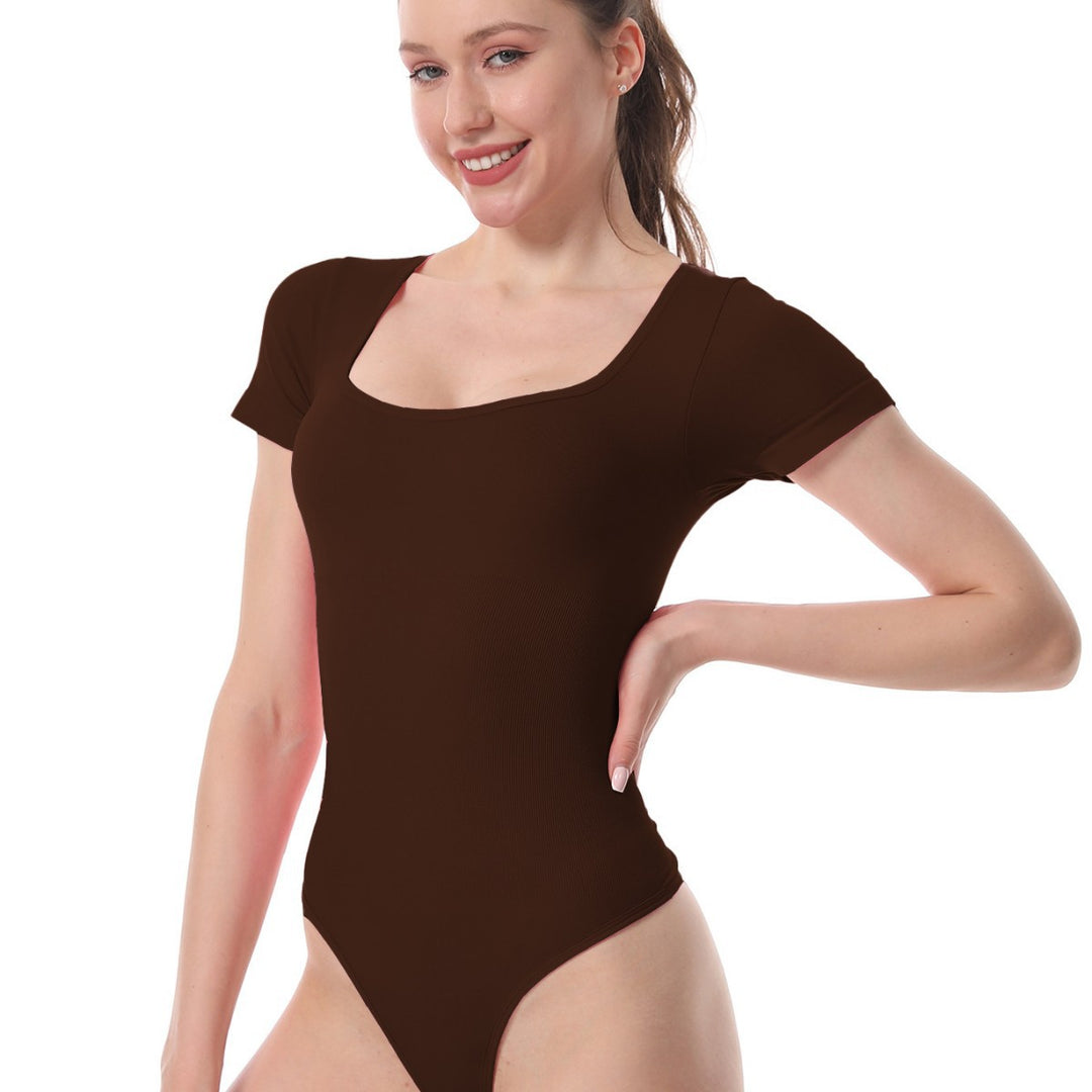 Damen Sportlicher Body mit kurzem Arm und innovativem Rippdesign Heidi-Mode