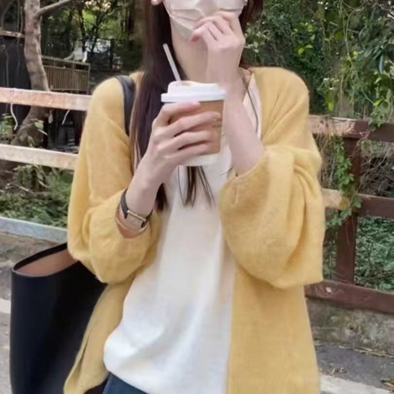 Damen flauschiger Cardigan mit lockerem Schnitt und weichen Ärmeln Heidi-Mode