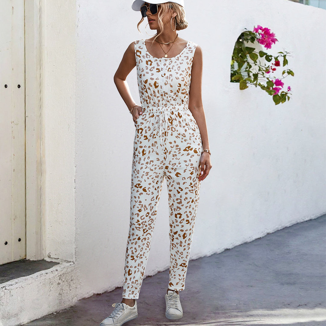 Damen Lässiger Jumpsuit mit Leomuster und elastischem Bund Heidi-Mode