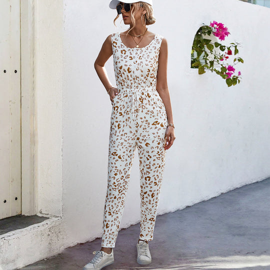 Damen Lässiger Jumpsuit mit Leomuster und elastischem Bund Heidi-Mode