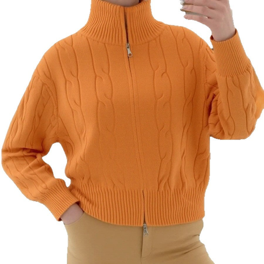 Damen Strickpullover mit hohem Kragen und Reißverschluss Heidi-Mode