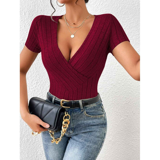 Damen Wickelbody mit dekorativem Streifenmuster Heidi-Mode