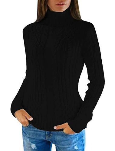 Damen Rolkragenpullover mit Zopfmuster und bequemer Passform Heidi-Mode
