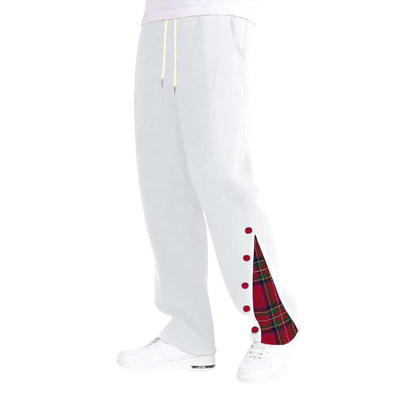Herren bequeme Freizeithose mit seitlichen Knopfdetails und Karomuster Heidi-Mode