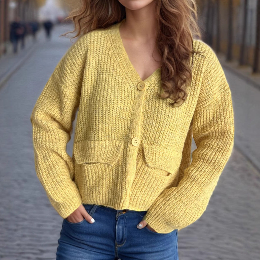 Damen oversized Strickjacke mit Knopfdetails und praktischen Taschen Heidi-Mode