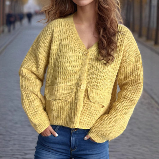 Damen oversized Strickjacke mit Knopfdetails und praktischen Taschen Heidi-Mode
