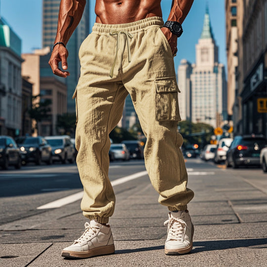 Herren Cargo-Jogginghose mit verstellbarem Kordelzug und mehreren Seitentaschen Heidi-Mode