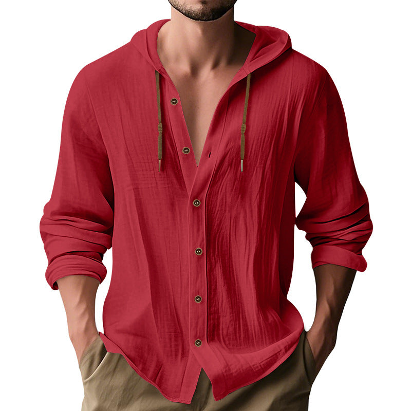 Herren lässiges Kapuzenshirt aus atmungsaktiver Baumwolle mit Knopfleiste und verstellbarem Kordelzug Heidi-Mode