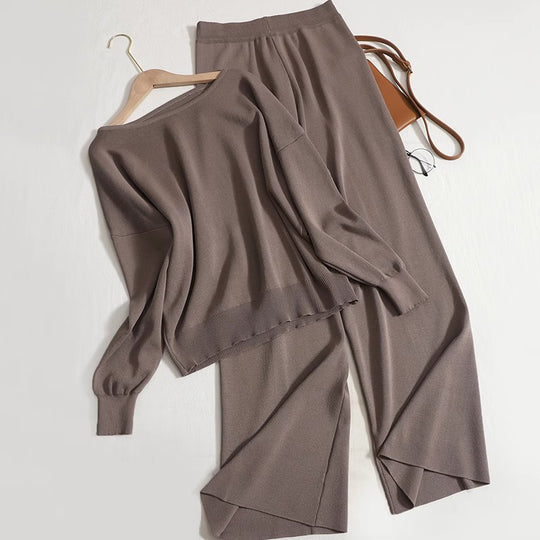 Damen lässiges Strickanzug-Set mit weitem Schnitt und modischen Details Heidi-Mode