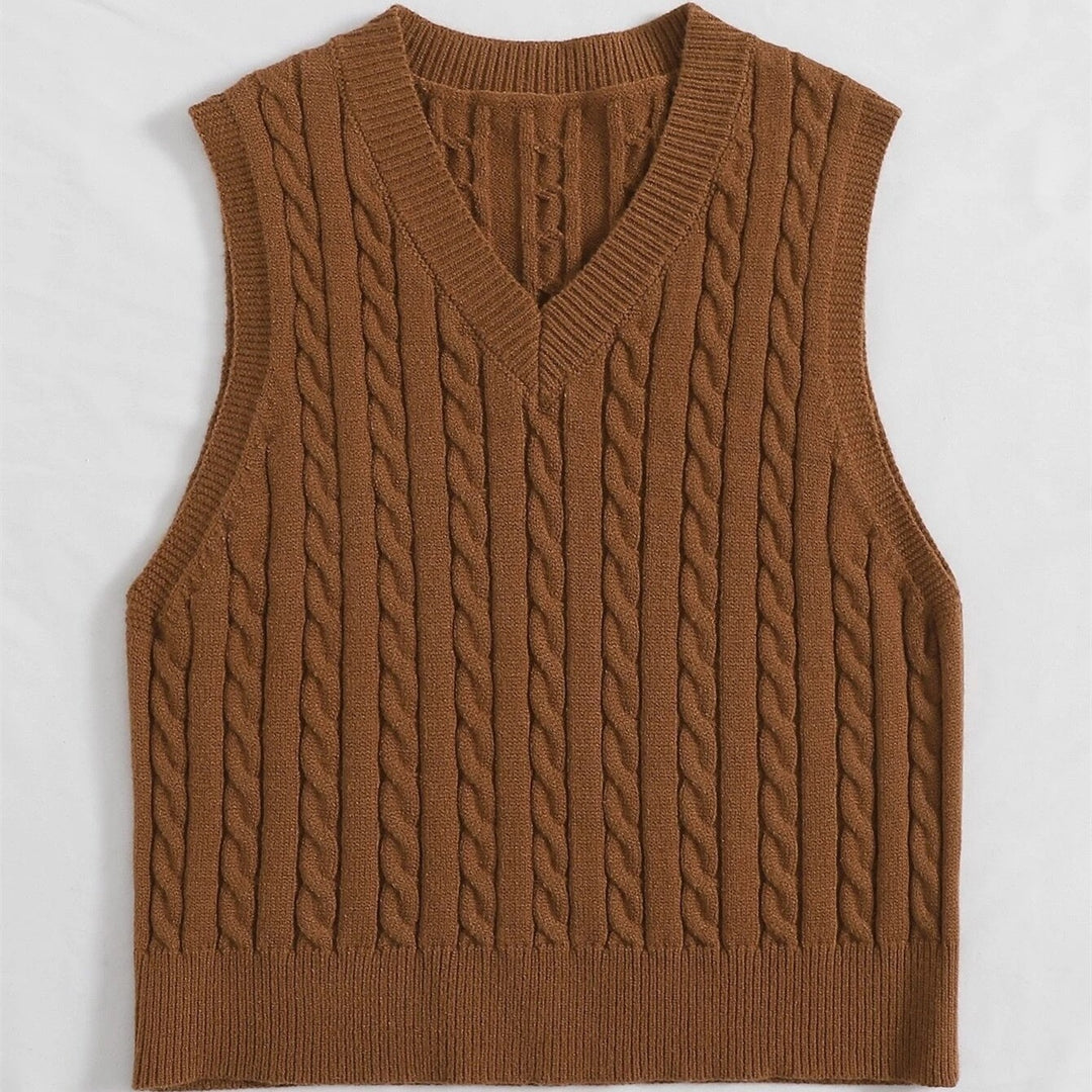 Damen Strickweste mit V-Ausschnitt und Zopfmuster Heidi-Mode