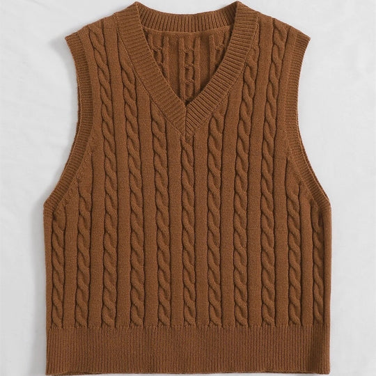 Damen Strickweste mit V-Ausschnitt und Zopfmuster Heidi-Mode