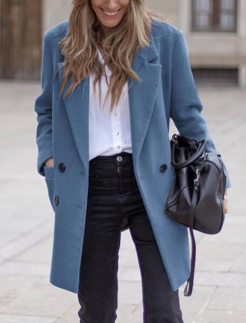 Damen eleganter und warmer Wollmantel mit doppelter Knopfleiste Heidi-Mode