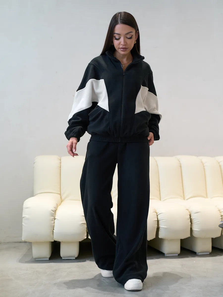 Damen sportliches Fleece-Loungewear-Set mit Kapuze und weiten Hosen Heidi-Mode