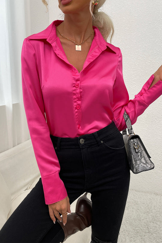 Damen Satinbluse mit elegantem Kragen und durchgehender Knopfleiste Heidi-Mode